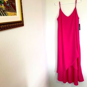 Sleeveless, fuchsia, tiered high low dress - Lulus, size L